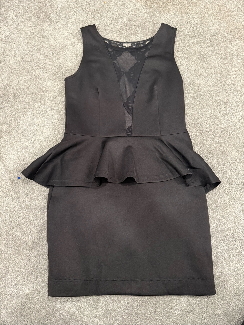 Classic Black Peplum Lace-Detail Dress